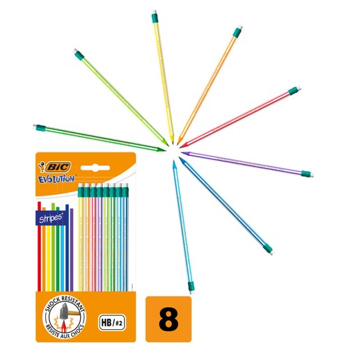 BIC Evolution Stripes with Eraser Pack of 8 thumbnail 2