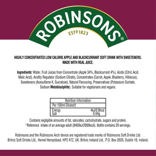 Robinsons Mini Apple & Blackcurrant No Added Sugar thumbnail 2
