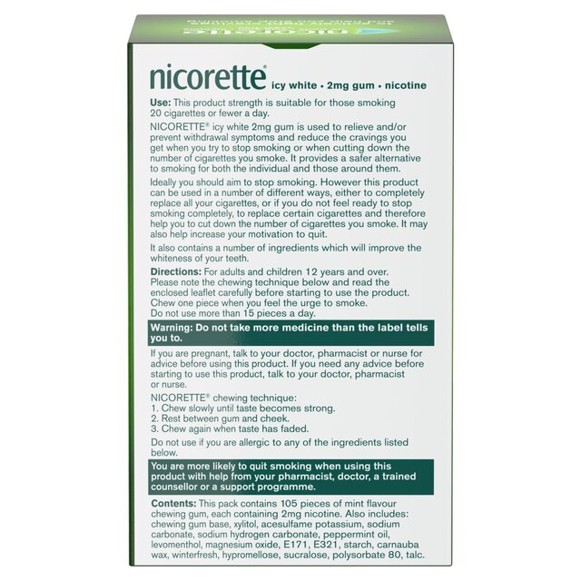 Nicorette Icy White Gum, 2 mg, 105 Gums (Stop Smoking Aid) thumbnail 6