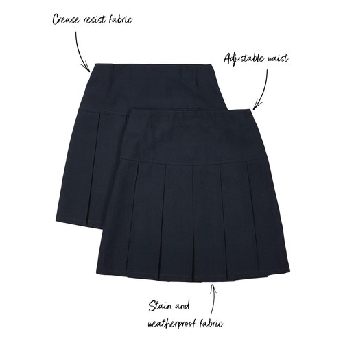 M&S Girls Crease Resistant School Skirts, 11-12 Years, Navy thumbnail 3