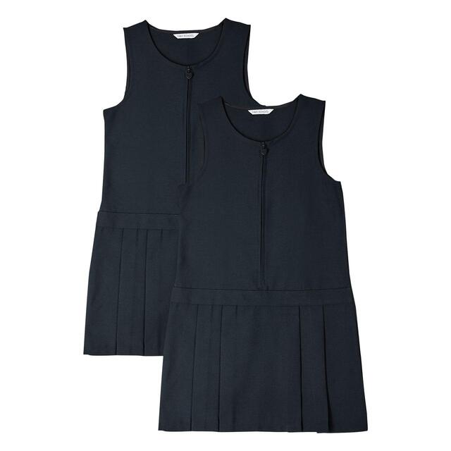 M&S Girls 2pk Navy Crease Resistant School Pinafores, 3-10 Years thumbnail 2