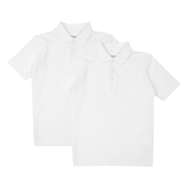 M&S Boys 2pk Stain Resist School Polo Shirts, 3-14 Years, White thumbnail 2