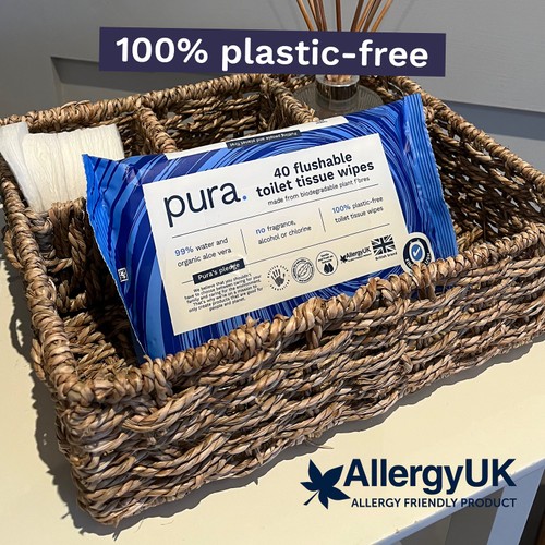 Pura 100% Plastic free, biodegradable flushable toilet wipes thumbnail 2