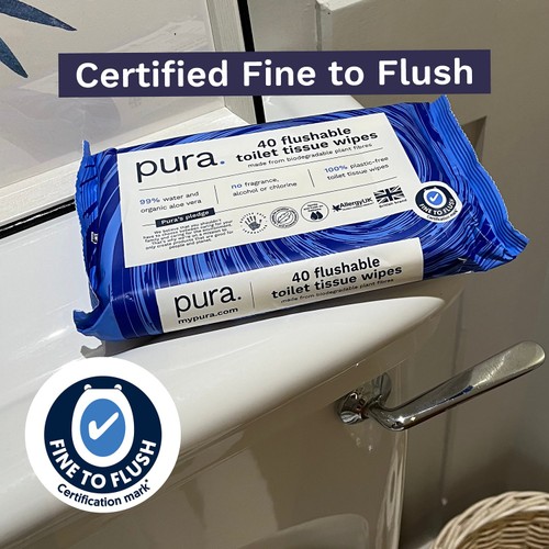 Pura 100% Plastic free, biodegradable flushable toilet wipes thumbnail 3