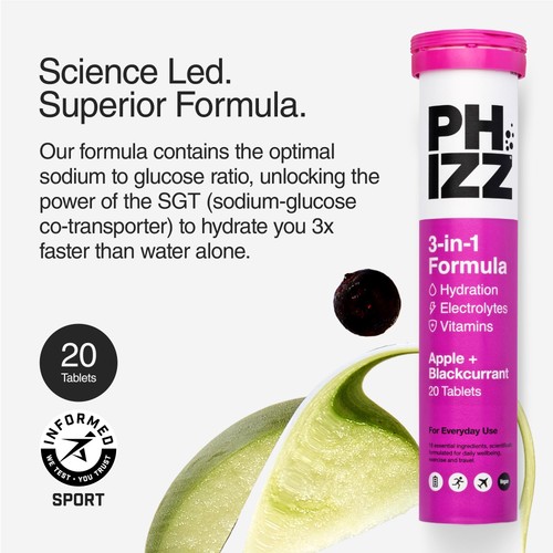 Phizz Apple & Blackcurrant Multivitamin, Hydration & Electrolyte Tablets thumbnail 3