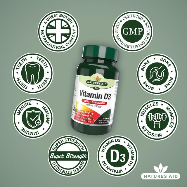 Natures Aid Super Strength Vitamin D3 Tablets 4000iu thumbnail 4