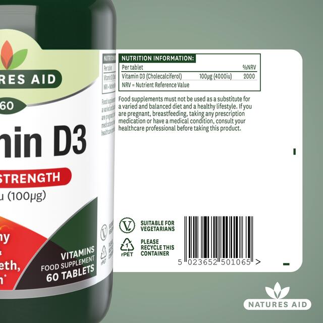 Natures Aid Super Strength Vitamin D3 Tablets 4000iu thumbnail 6