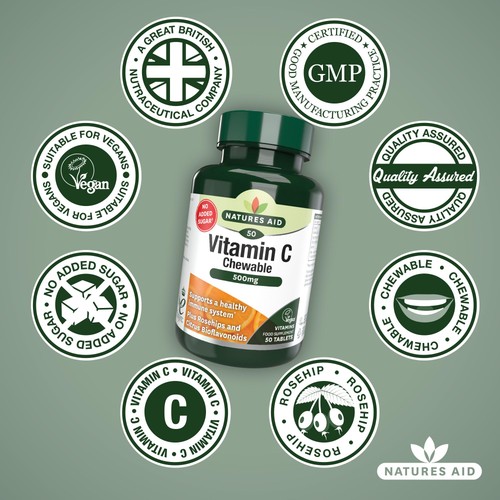 Natures Aid Chewable Vitamin C Supplement Capsules 500mg  thumbnail 3