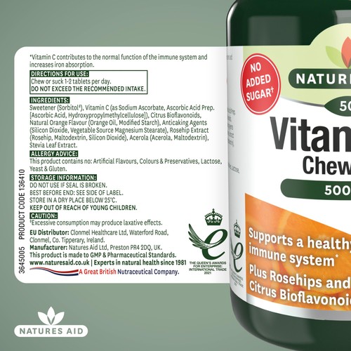 Natures Aid Chewable Vitamin C Supplement Capsules 500mg  thumbnail 4