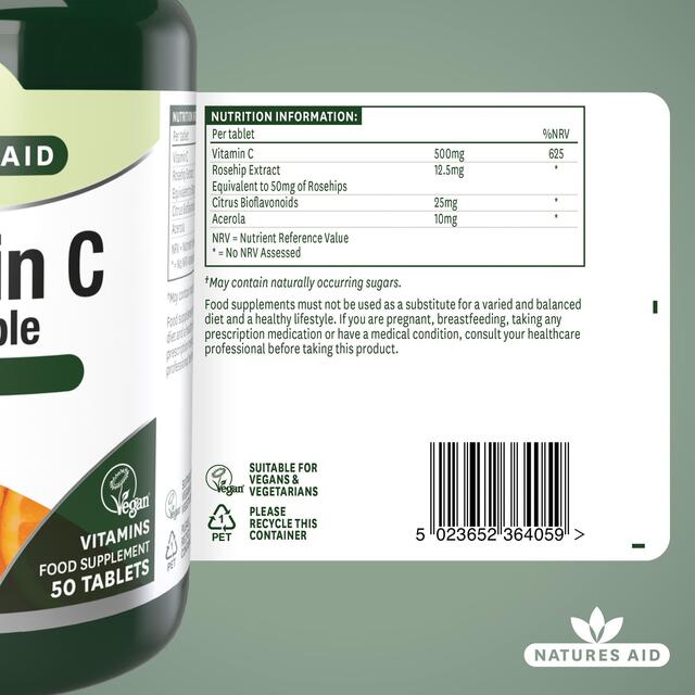 Natures Aid Chewable Vitamin C Supplement Capsules 500mg thumbnail 5