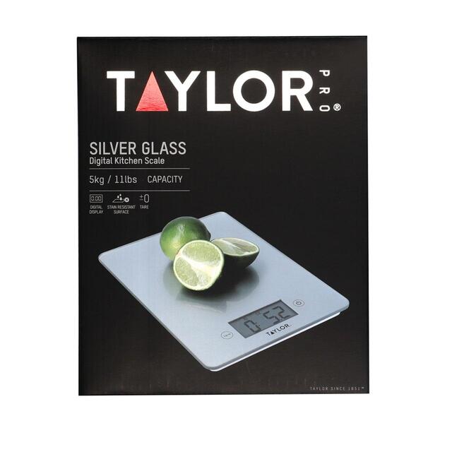 Taylor Pro Glass Digital Kitchen Scale, 5kg, Silver, Gift Boxed thumbnail 3