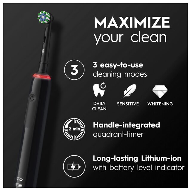 Oral-B Pro 3 3900 Black & Pink Electric Toothbrush Duo Pack thumbnail 5