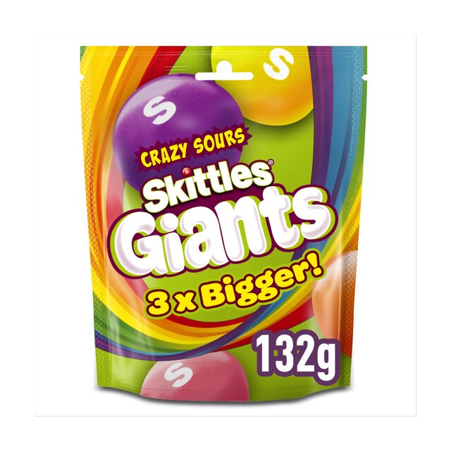 Skittles Giants Vegan Chewy Sour Sweets Fruit Flavoured Pouch Bag