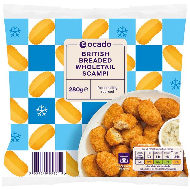 Ocado British Breaded Wholetail Scampi Frozen thumbnail 2