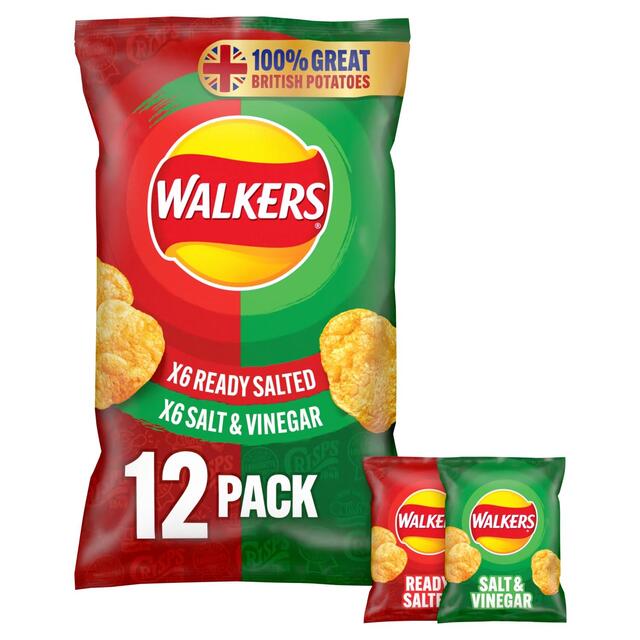 Walkers Ready Salted, Salt & Vinegar Variety Multipack Crisps thumbnail 2