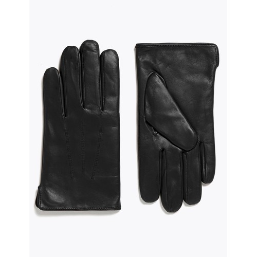 M&S Mens Leather Gloves with Thermowarmth, Medium, Black