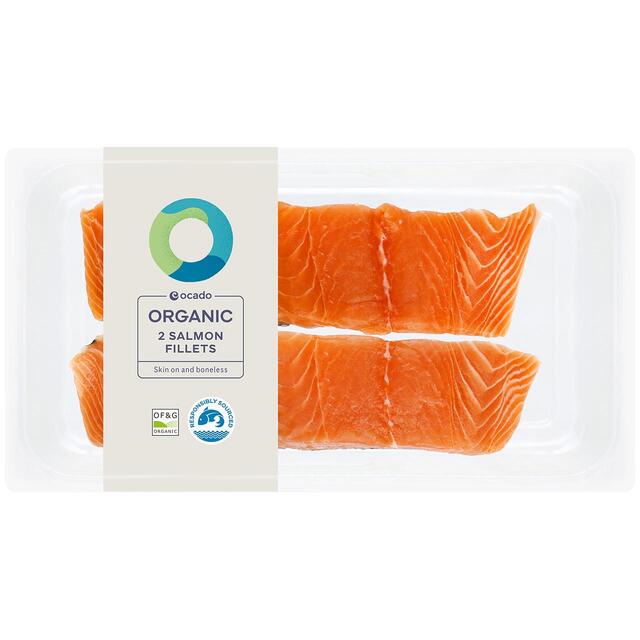 Ocado 2 Organic Salmon Fillets Skin On & Boneless