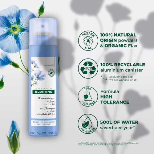 Klorane Volumising  Dry Shampoo with Organic Flax Fibre for Fine, Limp Hair thumbnail 4
