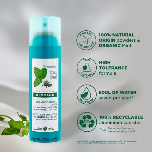 Klorane Detox Dry Shampoo with Organic Aquatic Mint  thumbnail 4