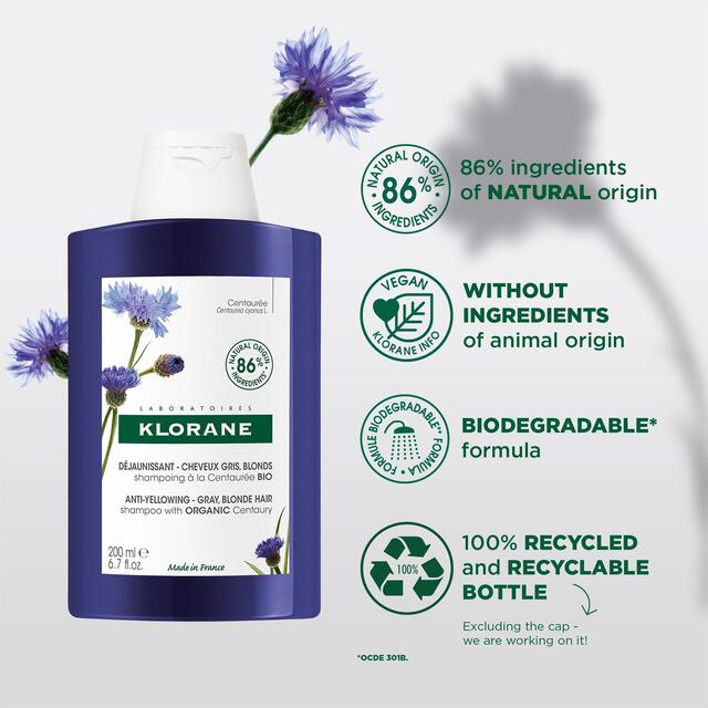 Klorane Anti-yellow Shampoo with Organic Centaury for White and Grey Hair thumbnail 2