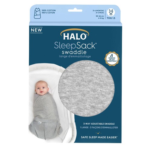 Halo SleepSack 1.5 TOG 100% Cotton Heather Grey Swaddle, 3-6 mths thumbnail 2
