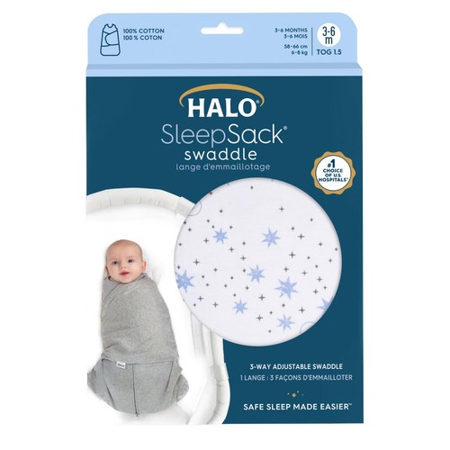 Halo SleepSack 1.5 TOG 100% Cotton Midnight Moons Blue Swaddle, 0-3 mths thumbnail 2