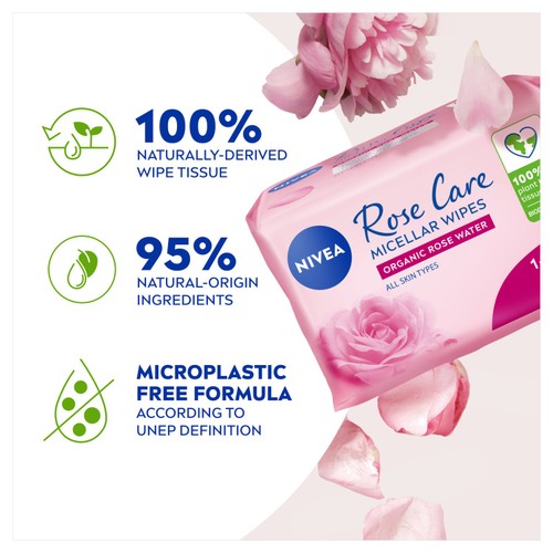 NIVEA Rose Care Biodegradable Micellar Face Wipes with Organic Rose Water thumbnail 3