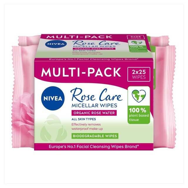 NIVEA Rose Care Biodegradable Micellar Face Wipes with Organic Rose Water