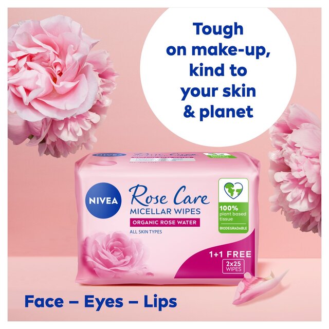 NIVEA Rose Care Biodegradable Micellar Face Wipes with Organic Rose Water thumbnail 2