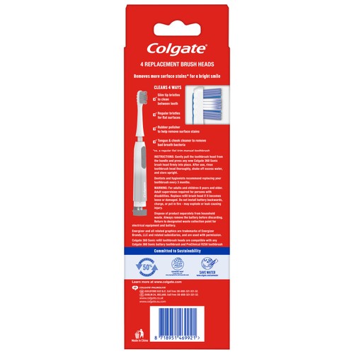 Colgate 360 Sonic Battery Toothbrush Heads Refills Max White Soft thumbnail 2