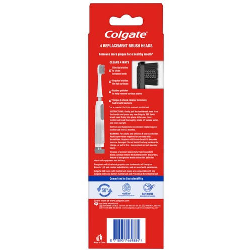 Colgate 360 Sonic Battery Toothbrush Heads Refills Charcoal Soft thumbnail 7
