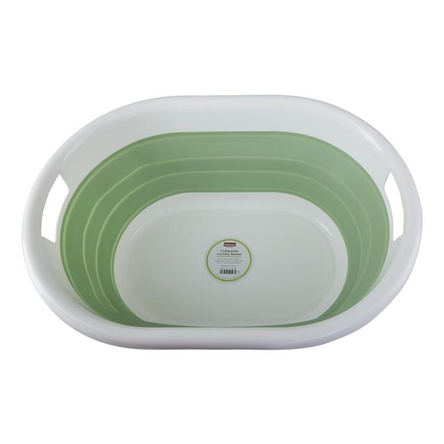 Premier Housewares Collapsible Laundry Basket in Green & White, Medium thumbnail 2