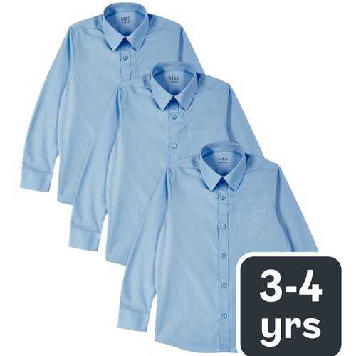 M&S Boys 3Pk Regular Fit LS ETI Shirt 3-4 Y
