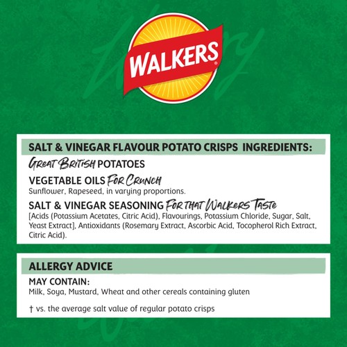 Walkers Lightly Salt & Vinegar Multipack Crisps thumbnail 4