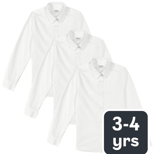 M&S Girls 3Pk Slim Fit LS ETI Blouse 3-4 Y