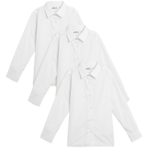M&S Girls 3Pk Regular Fit LS ETI Blouse 3-4 Y thumbnail 2