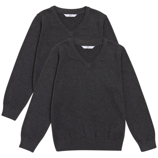 M&S Unisex 2 Pack Cotton Jumper with Stay new 13-14 Y