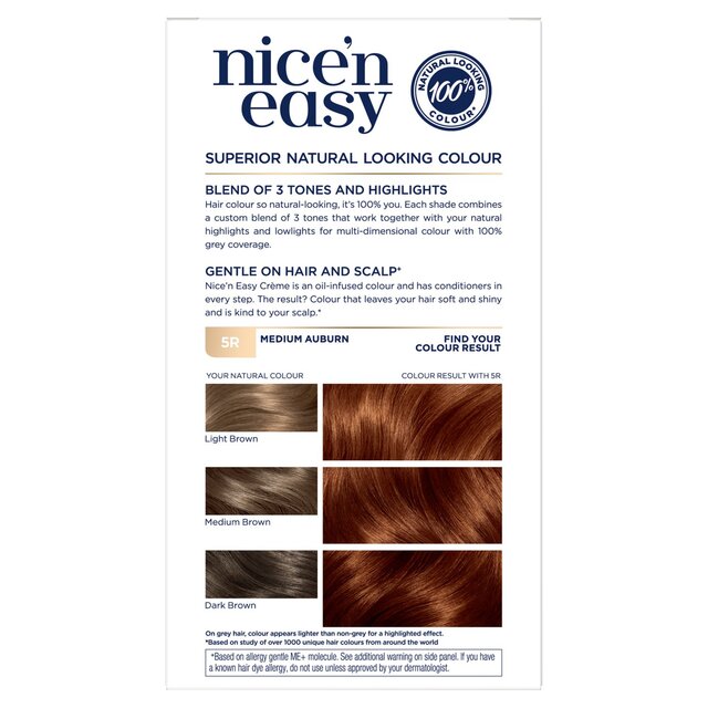 Clairol Nice'n Easy Creme Permanent Hair Dye 5R Medium Auburn thumbnail 2