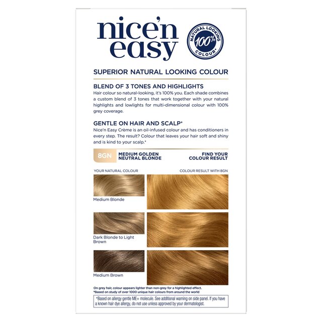 Clairol Nice'n Easy Creme Permanent Hair Dye 8GN Golden Neutral Blonde thumbnail 3