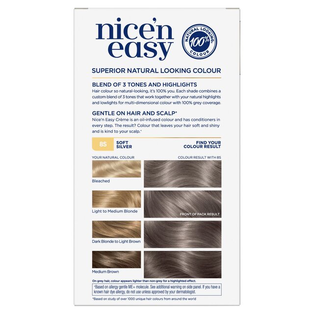 Clairol Nice'n Easy Creme Permanent Hair Dye 8S Soft Silver thumbnail 3