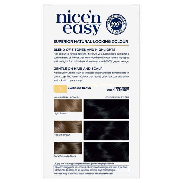 Clairol Nice'n Easy Creme Permanent Hair Dye 1 Blackest Black thumbnail 2