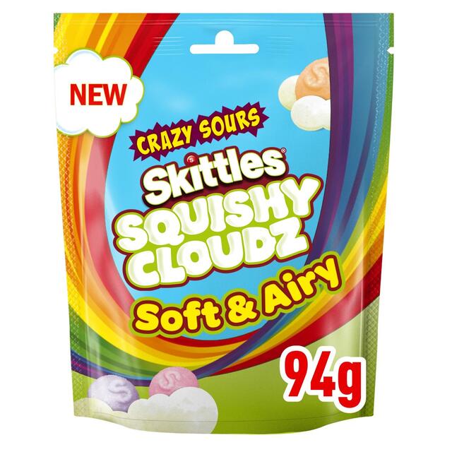 Skittles Squishy Cloudz Sour Sweets Fruit Flavoured Sweets Pouch Bag