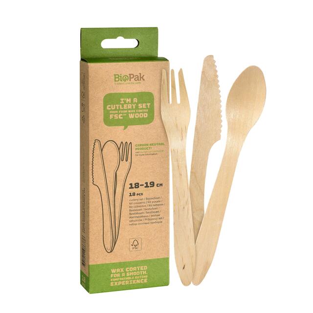 BioPak Wooden Cutlery For 6 People