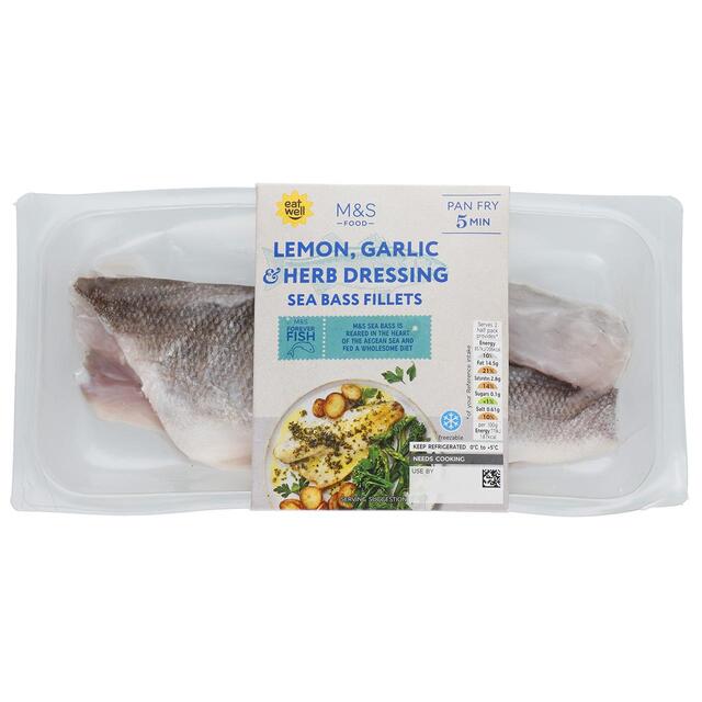 M&S Seabass with Lemon Garlic & Herb Dressing