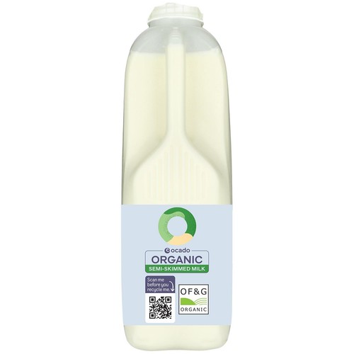 Ocado Organic British Semi Skimmed Milk 2 Pints