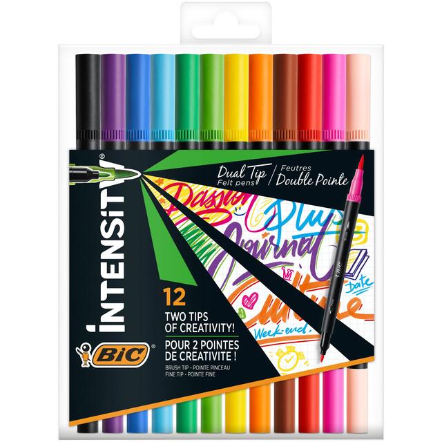 BIC Intensity Dual Tip Felt Pens, Pack of 12