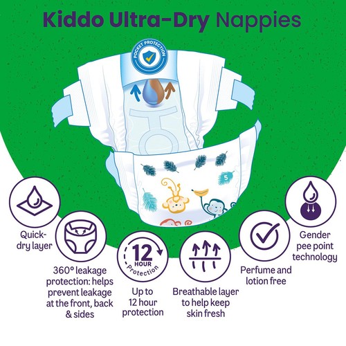 Ocado Kiddo Ultra-Dry Nappies Size 5 (11-16kg) thumbnail 4
