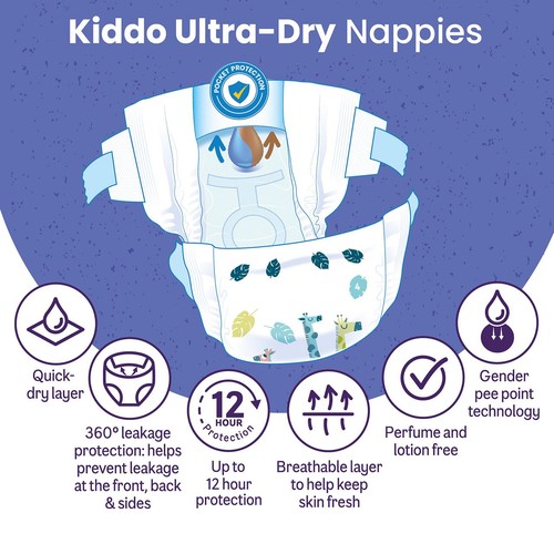 Ocado Kiddo Ultra-Dry Nappies Size 4 (7-14kg) thumbnail 4