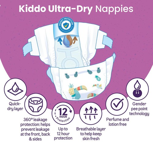 Ocado Kiddo Ultra-Dry Nappies Size 3 (4-9kg) thumbnail 4