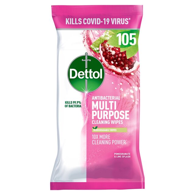 Dettol Antibacterial Biodegradable Pomegranate and Lime Multi Surface Wipes thumbnail 2